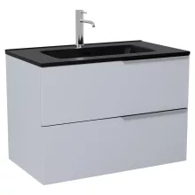 HD Cremona Fume Grey 80 fali mosdószekrény fényes króm fogantyúkkal és matt fekete slim mosdóval