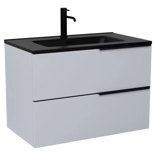 HD Cremona Fume Grey 80 fali mosdószekrény matt fekete fogantyúkkal és matt fekete slim mosdóval