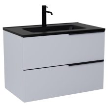 HD Cremona Fume Grey 80 komplett fürdőszoba bútor szett fali mosdószekrénnyel, matt fekete fogantyúkkal, matt fekete slim mosdóval, tükörrel és magasszekrénnyel