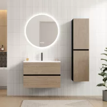 HD Aria Black-Oak 80 fali mosdószekrény fényes fehér slim mosdóval