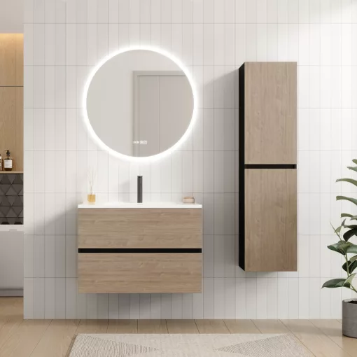 HD Aria Black-Oak 80 fali mosdószekrény fényes fehér slim mosdóval