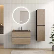 HD Aria Black-Oak 80 fali mosdószekrény matt fekete slim mosdóval