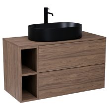 HD Zyra Pro+ Black-Oak 100 fali mosdószekrény, push-to-open mechanizmussal, oak mosdópulttal és kiegészítő oak fali modullal