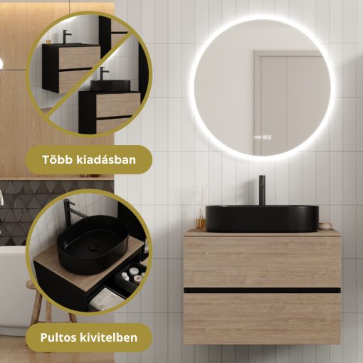 HD Zyra Black-Oak 80 fali mosdószekrény oak mosdópulttal