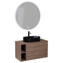 HD Zyra Pro+ Black-Oak 100 komplett fürdőszoba bútor fali push-to-open mosdószekrénnyel, oak mosdópulttal, kiegészítő oak fali modullal és tükörrel