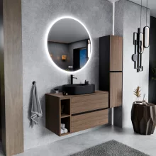 HD Zyra+ Black-Oak 100 komplett fürdőszoba bútor fali mosdószekrénnyel, oak mosdópulttal, kiegészítő oak fali modullal és tükörrel