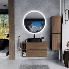 HD Zyra+ Black-Oak 100 komplett fürdőszoba bútor fali mosdószekrénnyel, oak mosdópulttal, kiegészítő oak fali modullal és tükörrel
