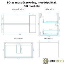 HD Zyra Pro+ Black-Oak 100 komplett fürdőszoba bútor szett fali push-to-open mosdószekrénnyel, oak mosdópulttal, kiegészítő oak fali modullal, tükörrel és magasszekrénnyel