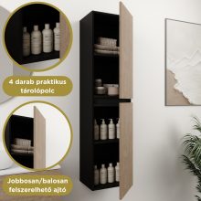 HD Zyra+ Black-Oak 100 komplett fürdőszoba bútor szett fali mosdószekrénnyel, oak mosdópulttal, kiegészítő oak fali modullal, tükörrel és magasszekrénnyel