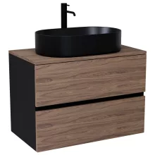 HD Zyra Black-Oak 80 komplett fürdőszoba bútor szett fali mosdószekrénnyel, oak mosdópulttal, tükörrel és magasszekrénnyel