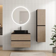 HD Zyra Pro Black-Oak 80 fali mosdószekrény, push-to-open mechanizmussal, fekete mosdópulttal