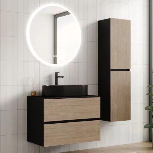 HD Zyra Black-Oak 80 fali mosdószekrény fekete mosdópulttal