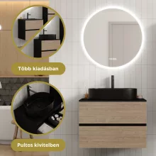 HD Zyra Black-Oak 80 fali mosdószekrény fekete mosdópulttal