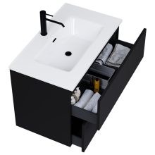 HD Aria Pro Black 80 fali mosdószekrény, push-to-open mechanizmussal, fényes fehér slim mosdóval