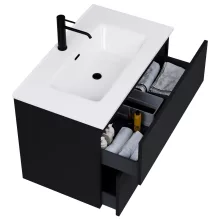 HD Aria Pro Black 80 fali mosdószekrény, push-to-open mechanizmussal, fényes fehér slim mosdóval