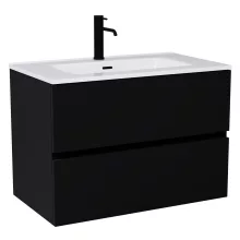 HD Aria Black 80 komplett fürdőszoba bútor fali mosdószekrénnyel, fényes fehér slim mosdóval és tükörrel