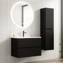 HD Aria Black 80 komplett fürdőszoba bútor fali mosdószekrénnyel, fényes fehér slim mosdóval és tükörrel