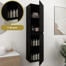 HD Aria Pro Black 80 komplett fürdőszoba bútor szett fali push-to-open mosdószekrénnyel, fényes fehér slim mosdóval, tükörrel és magasszekrénnyel