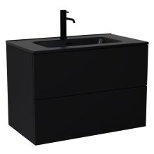 HD Aria Pro Black 80 fali mosdószekrény, push-to-open mechanizmussal, matt fekete slim mosdóval