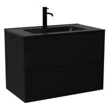HD Aria Pro Black 80 fali mosdószekrény, push-to-open mechanizmussal, matt fekete slim mosdóval