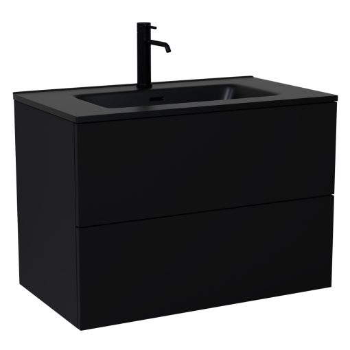 HD Aria Pro Black 80 fali mosdószekrény, push-to-open mechanizmussal, matt fekete slim mosdóval