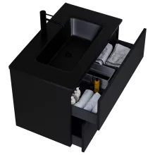 HD Aria Pro Black 80 fali mosdószekrény, push-to-open mechanizmussal, matt fekete slim mosdóval