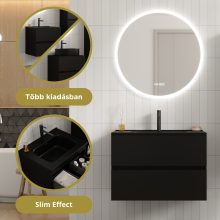 HD Aria Pro Black 80 fali mosdószekrény, push-to-open mechanizmussal, matt fekete slim mosdóval