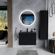 HD Aria Pro Black 80 fali mosdószekrény, push-to-open mechanizmussal, matt fekete slim mosdóval
