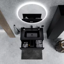 HD Aria Pro Black 80 fali mosdószekrény, push-to-open mechanizmussal, matt fekete slim mosdóval