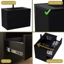 HD Aria Pro Black 80 komplett fürdőszoba bútor fali push-to-open mosdószekrénnyel, matt fekete slim mosdóval és tükörrel