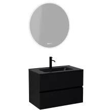 HD Aria Black 80 komplett fürdőszoba bútor fali mosdószekrénnyel, matt fekete slim mosdóval és tükörrel