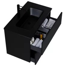 HD Aria Black 80 komplett fürdőszoba bútor fali mosdószekrénnyel, matt fekete slim mosdóval és tükörrel