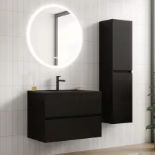 HD Aria Black 80 komplett fürdőszoba bútor fali mosdószekrénnyel, matt fekete slim mosdóval és tükörrel