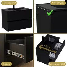 HD Aria Black 80 komplett fürdőszoba bútor szett fali mosdószekrénnyel, matt fekete slim mosdóval, tükörrel és magasszekrénnyel