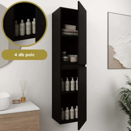 HD Aria Black 80 komplett fürdőszoba bútor szett fali mosdószekrénnyel, matt fekete slim mosdóval, tükörrel és magasszekrénnyel