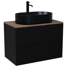 HD Zyra Pro Black 80 fali mosdószekrény, push-to-open mechanizmussal, tölgyfa színű mosdópulttal