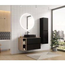 HD Zyra+ Black 100 fali mosdószekrény oak mosdópulttal és kiegészítő oak fali modullal