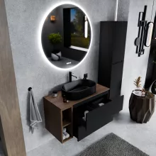 HD Zyra+ Black 100 fali mosdószekrény oak mosdópulttal és kiegészítő oak fali modullal