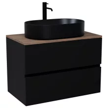 HD Zyra Black 80 komplett fürdőszoba bútor szett fali mosdószekrénnyel, tölgyfa színű mosdópulttal, tükörrel és magasszekrénnyel