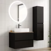 HD Zyra Black 80 komplett fürdőszoba bútor szett fali mosdószekrénnyel, tölgyfa színű mosdópulttal, tükörrel és magasszekrénnyel