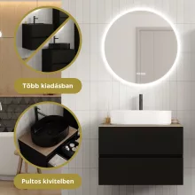 HD Zyra Black 80 komplett fürdőszoba bútor szett fali mosdószekrénnyel, tölgyfa színű mosdópulttal, tükörrel és magasszekrénnyel