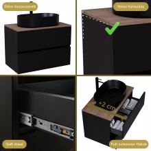 HD Zyra Black 80 komplett fürdőszoba bútor szett fali mosdószekrénnyel, tölgyfa színű mosdópulttal, tükörrel és magasszekrénnyel