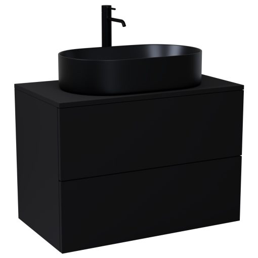 HD Zyra Pro Black 80 fali mosdószekrény, push-to-open mechanizmussal, fekete mosdópulttal