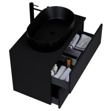 HD Zyra Pro Black 80 komplett fürdőszoba bútor fali push-to-open mosdószekrénnyel, fekete mosdópulttal és tükörrel