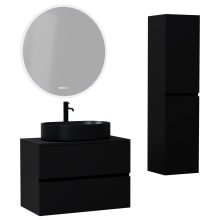 HD Zyra Black 80 komplett fürdőszoba bútor szett fali mosdószekrénnyel, fekete mosdópulttal, tükörrel és magasszekrénnyel