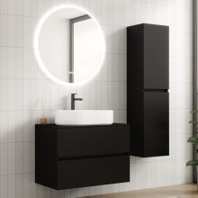 HD Zyra Black 80 komplett fürdőszoba bútor szett fali mosdószekrénnyel, fekete mosdópulttal, tükörrel és magasszekrénnyel