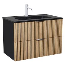 HD Parma Matt Black 80 fali mosdószekrény matt fehér fogantyúkkal és matt fekete slim mosdóval