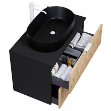 HD Palma Black 80 fali mosdószekrény matt fekete mosdópulttal és matt fehér fogantyúkkal