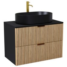 HD Palma Black 80 fali mosdószekrény matt fekete mosdópulttal és szálcsiszolt arany fogantyúkkal