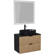 HD Palma Black 80 komplett fürdőszoba bútor fali mosdószekrénnyel, matt fekete mosdópulttal, matt fekete fogantyúkkal és tükörrel